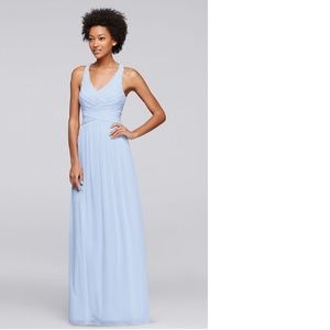 SOLD Mesh Long Bridesmaid Dress With Crisscross